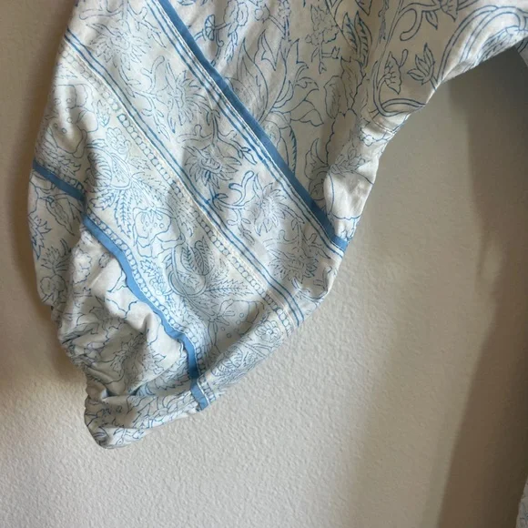 Sue Sartor India Amory Floral Midi Tie Waist Dress Blue White Size Small - Picture 5 of 10